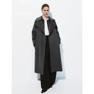 URBAN REVIVO Women's 2026 Spring Collared Neck Nipped Waist Oversize Long-Sleeve Thick Wool-Polyester Blend Casual Shell Jacket, Women's Coats, Warm Outerwear Tops