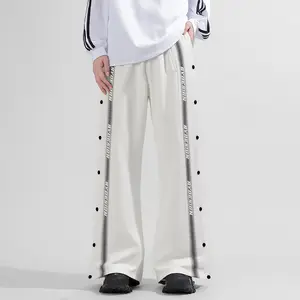 Spring & Autumn Streetwear Maxi Pants - Side Letter Stripe Snap Button Casual Pants, Couple Style Track Pants