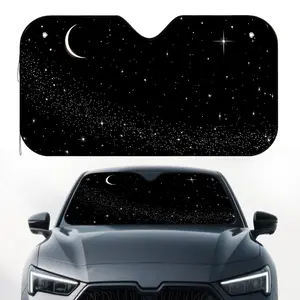 1pc, Moonlit Starry Skies Print Windshield Sunshade, Foldable Car Visor with Suction Cups, Ideal for Parking in Malls, Schools, and Daily Errands