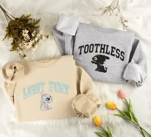 Embroidered Toothless and Light Fury Sweatshirt, Dragon's Couple Shirt, How To Train Your Dragon, Valentine Gift For Her