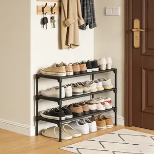 3-Tier Stackable Shoe Rack - 27.5in Wide Non-Woven Shelf Organizer, Heavy Duty Space-Saving Shoe Storage for Closet, Entryway
