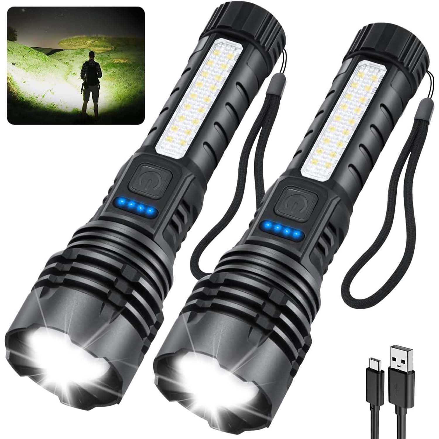 Rechargeable LED Flashlights High Lumens, 7 Modes Super Bright Tactical Flashlight, Adjustable Zoomable Powerful Torch, Emergency Gear for Home, Hunting, Camping, Hiking