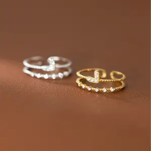 Minimalist Double Band Sparkle Open Ring, Sleek V-Shape Design Adjustable Ring, Elegant Feminine Everyday Wear Jewelry, Stackable Layering Accessory, Ideal Gift for Fashion Lovers