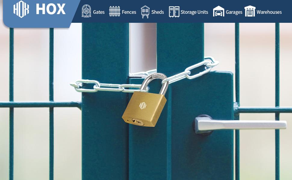 HOX Keyed Padlock, Waterproof and Rustproof, Solid Brass Lock with 1-1/4" Wide Body, Padlock with Keys for Storage Unit, Sheds, Garages and Fence