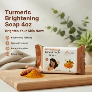 BYENBLAN Turmeric Brightening Soap, Gentle Daily Cleanser for Face and Body, Helps Fade Dark Spots for Skin Radiance, Natural 4 oz Bar