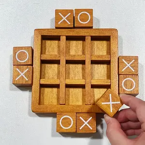 Classic Wooden Embedded X0 Game Set, 9 Wood Cubes, Base Included, Perfect for Family Fun Game Night, Home Decor, Coffee Table, Living Room, Christmas Gift, Wooden Board Games, Tabletop Games