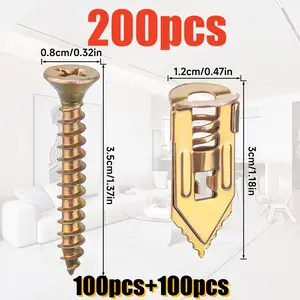 VAYWET 200PCS 120PCS 40pcs Self-Drilling Drywall Anchors Kit for Home & Office Includes 100 Anchors 100 Screws Quick Install Adjustable Hooks & Bracket Heavy-Duty Zinc-Plated Steel Anchors  No Drill Needed Easy Hang Self-Tapping Screws Hollow-wall Anchors