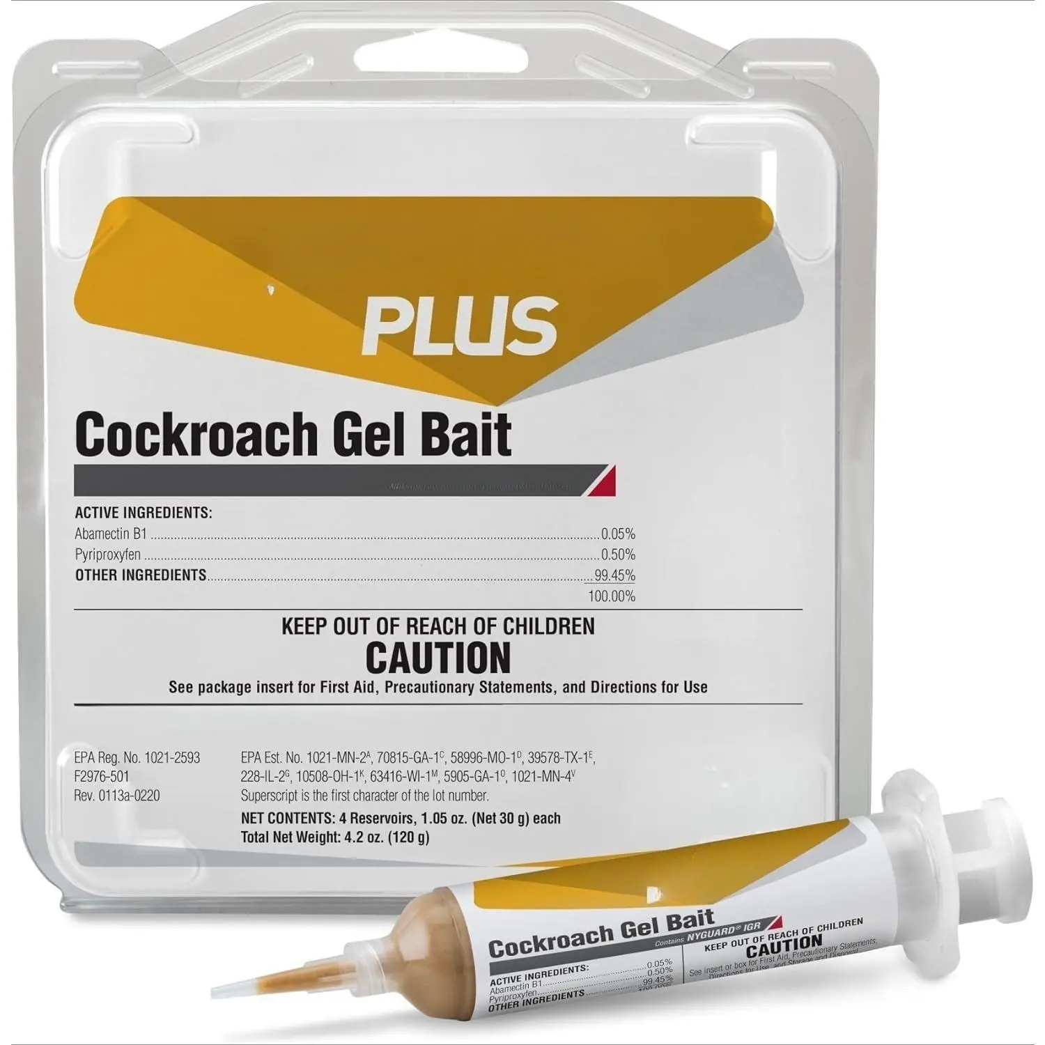 Plus Cockroach Gel Bait | Odorless German Roach Killer That Fits Standard Bait Guns | German Cockroach Killer | Indoor Home, Commercial, Industrial Use | 4 x 30 Gram Tubes