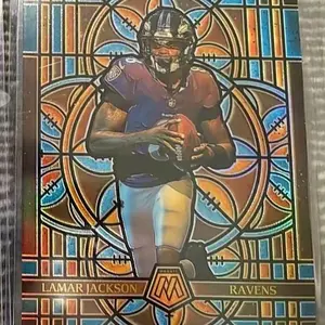 Panini 2025 Mosaic Lamar Jackson Jumbo Stained Glass Case Hit Ravens Edition Collectible Card