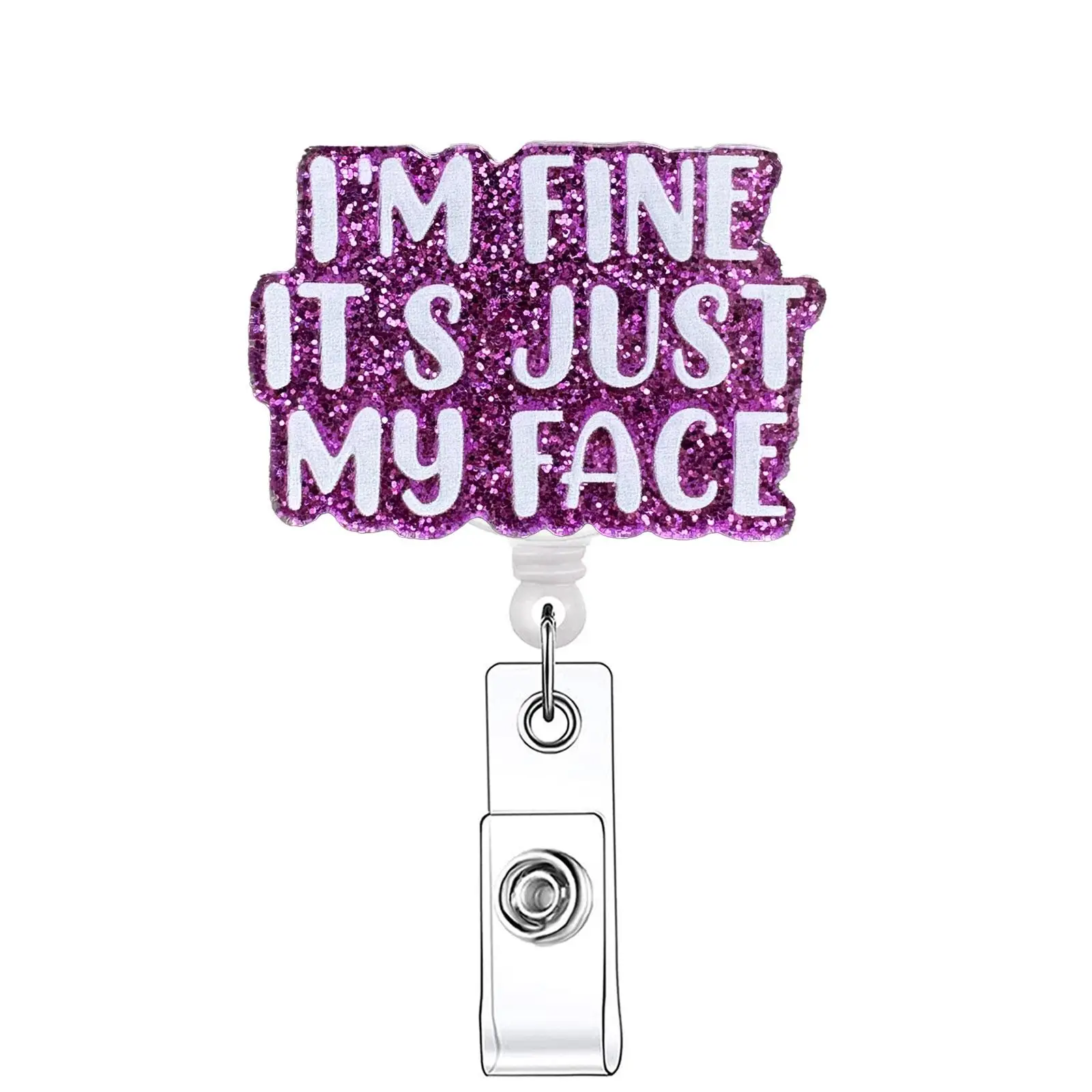 Glitter Letter Pattern Badge Holder, 1 Count Retractable Badge Reel, Acrylic ID Holder for Nurses, Doctors, Students & Office Staff