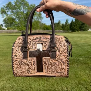 Tan Tooled Leather Cowhide Cross Speedy Medium Bag