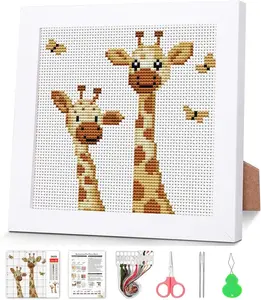 Giraffe Cross Stitch Kits for Beginners,Stamped Cross Stitch for Adults with Framed,Crafts for Girls 8-12 Embroidery Kit Partial 11CT Cross-Stitch Arts and Crafts for Adults 6.7x6.7inch