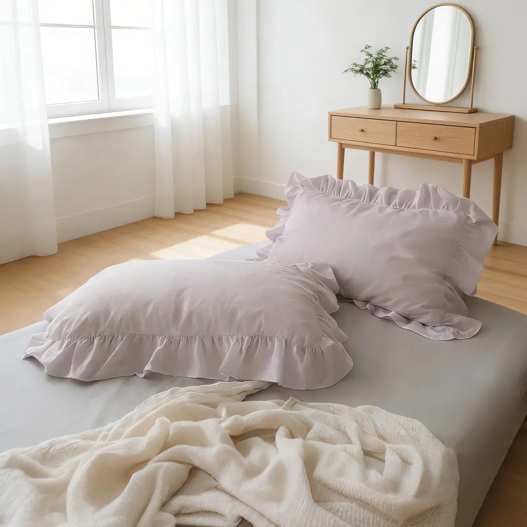 Lavender French Country Ruffle Pillow Cases Set of 2/4, Vintage Handcrafted Frilly Pillow Shams with Envelope Closure, Soft Brushed Microfiber Pillow Covers for Cottagecore & Farmhouse Bedroom Decor, Standard 20"x30"