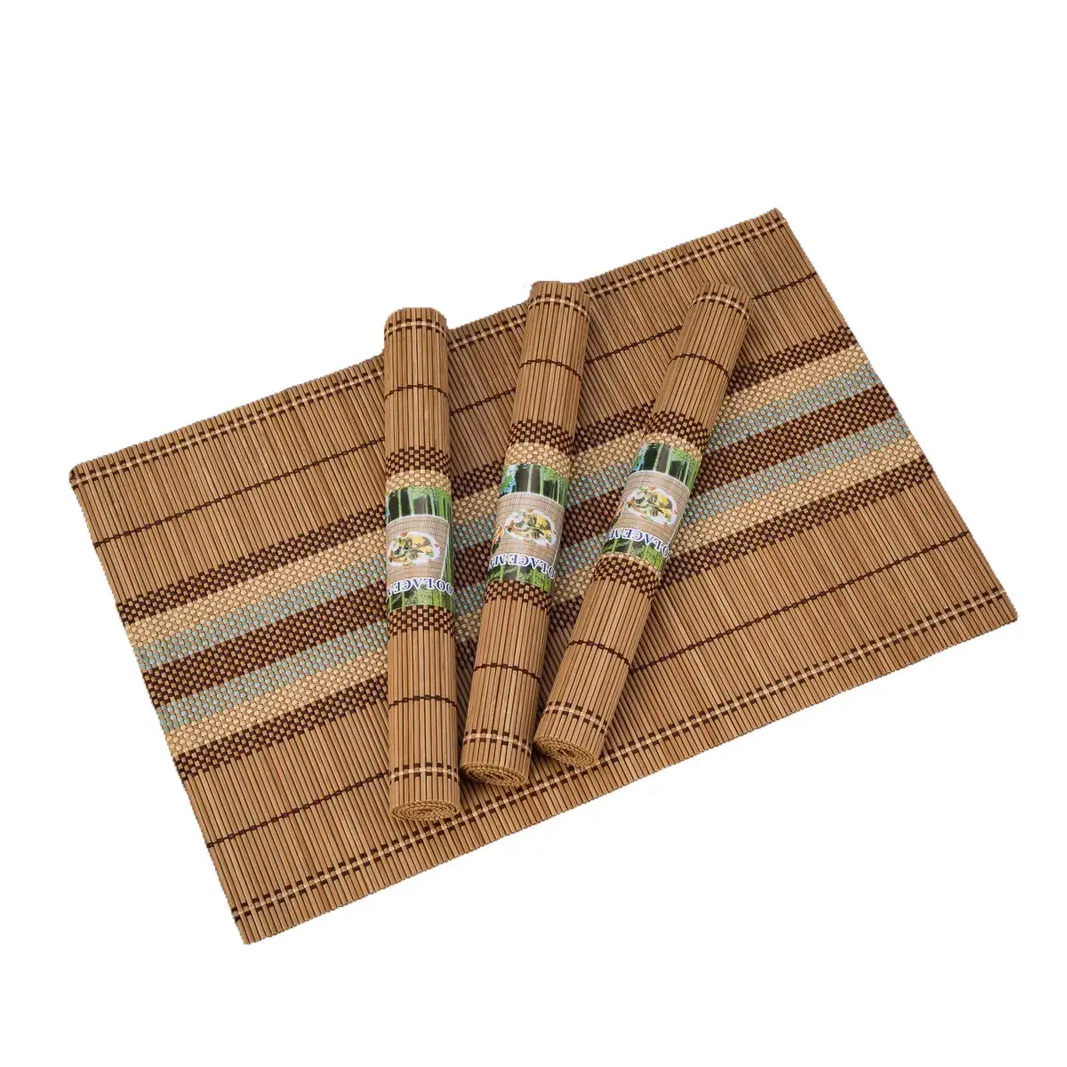 THY COLLECTIBLES Hand-Assembled Eco-Friendly Bamboo Rectangular Table Placemats (18"x12") - Non-Slip Kitchen Tableware, 4-Pack with Stylish Multi-Colored Coasters, Four-Pack