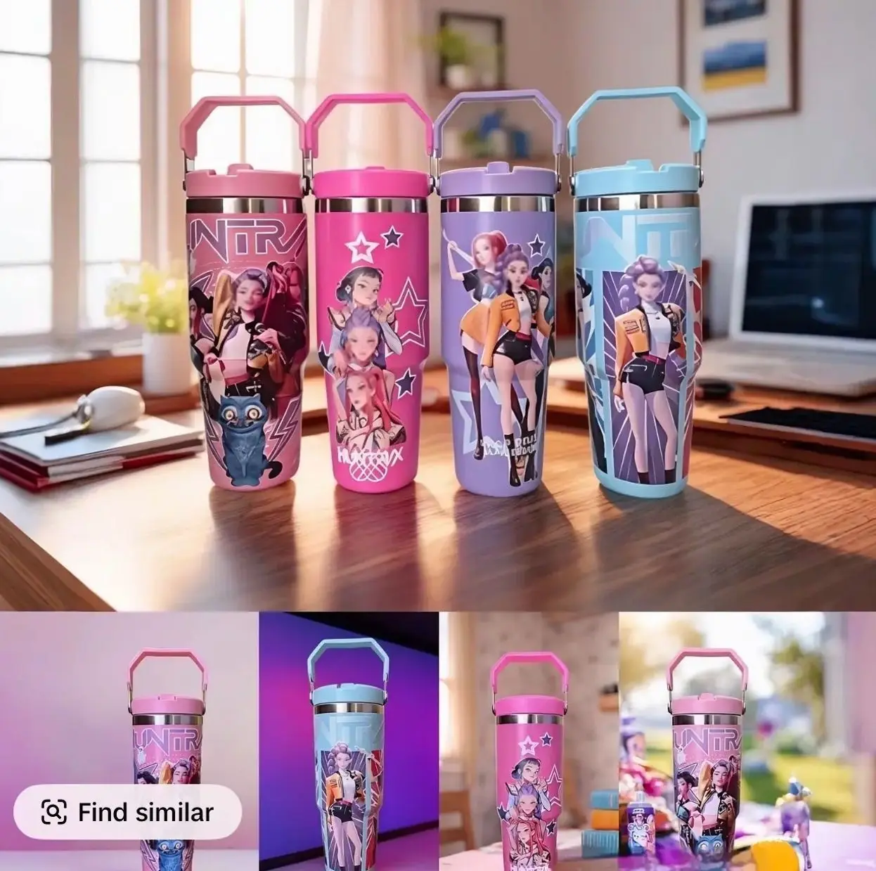 40oz Stainless Steel insulate Tumbler with handle & Straw-Leakproof travel Cup (Anime Design)