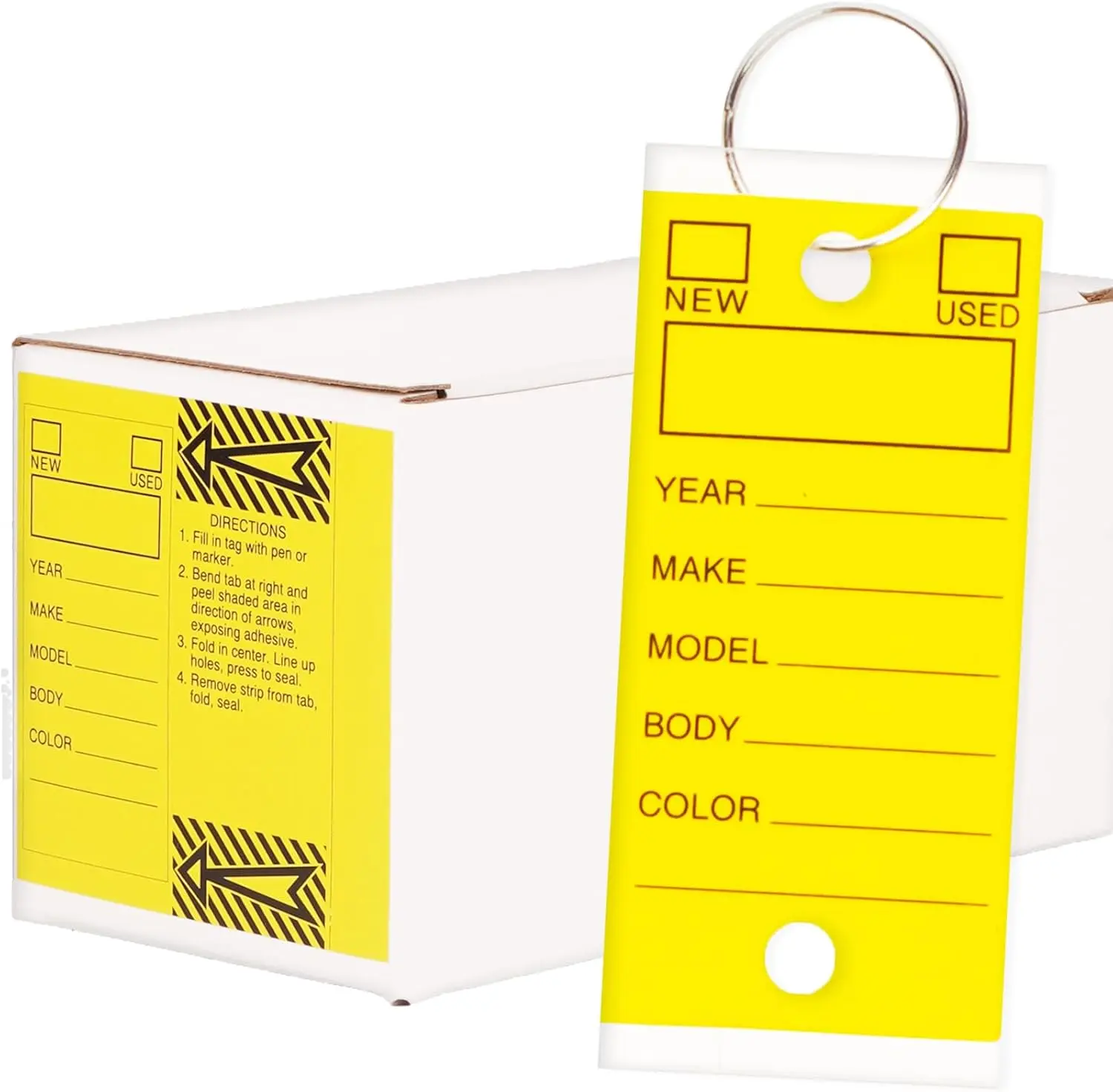 Durable Self Laminating Key Tags - Yellow | Writable  Labels for Easy  - Pack of 250 with 250 Rings | Bulk  Dealership Supplies Key Tags Self Protecting