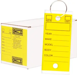 Durable Self Laminating Key Tags - Yellow | Writable  Labels for Easy  - Pack of 250 with 250 Rings | Bulk  Dealership Supplies Key Tags Self Protecting