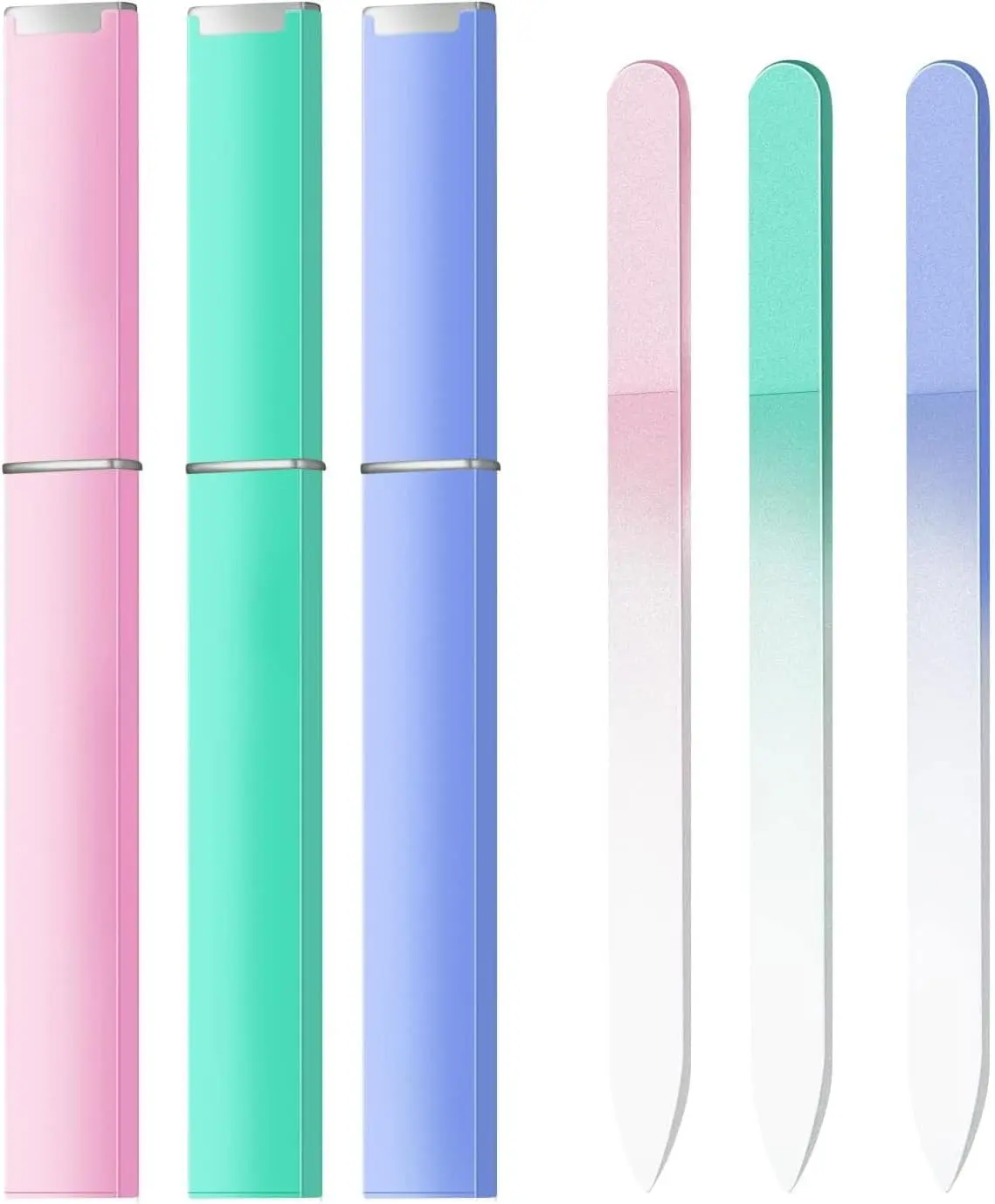 3 Pack Glass Nail Files for Natural Nail Professional Crystal Fingernail Files Double-Sided Etched Gentle Nail Care for Women Adults Pink,Green,Blue