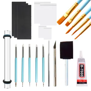 22 Air Dry Clay Tools for Adults Jewelry Making Sculpting Polymer Supplies Acrylic Roller Paint Brushes Set Dotting Scoring Stylus Craft Glue Sponge Silicone Clear Modeling Airdry Earring Kit