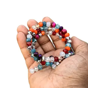 Jubilee Memory Wire Bracelet - Handcrafted Cranberry Beads & Blue Crystals - Vibrant Colorful Wrist Wrap Jewelry boy girl