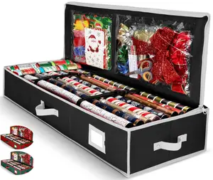 Wrapping Paper Organizer Storage for Christmas Gifts Wrapping Paper (6 Colors) Underbed Storage Container with Interior Pockets, Fits 24 Rolls
