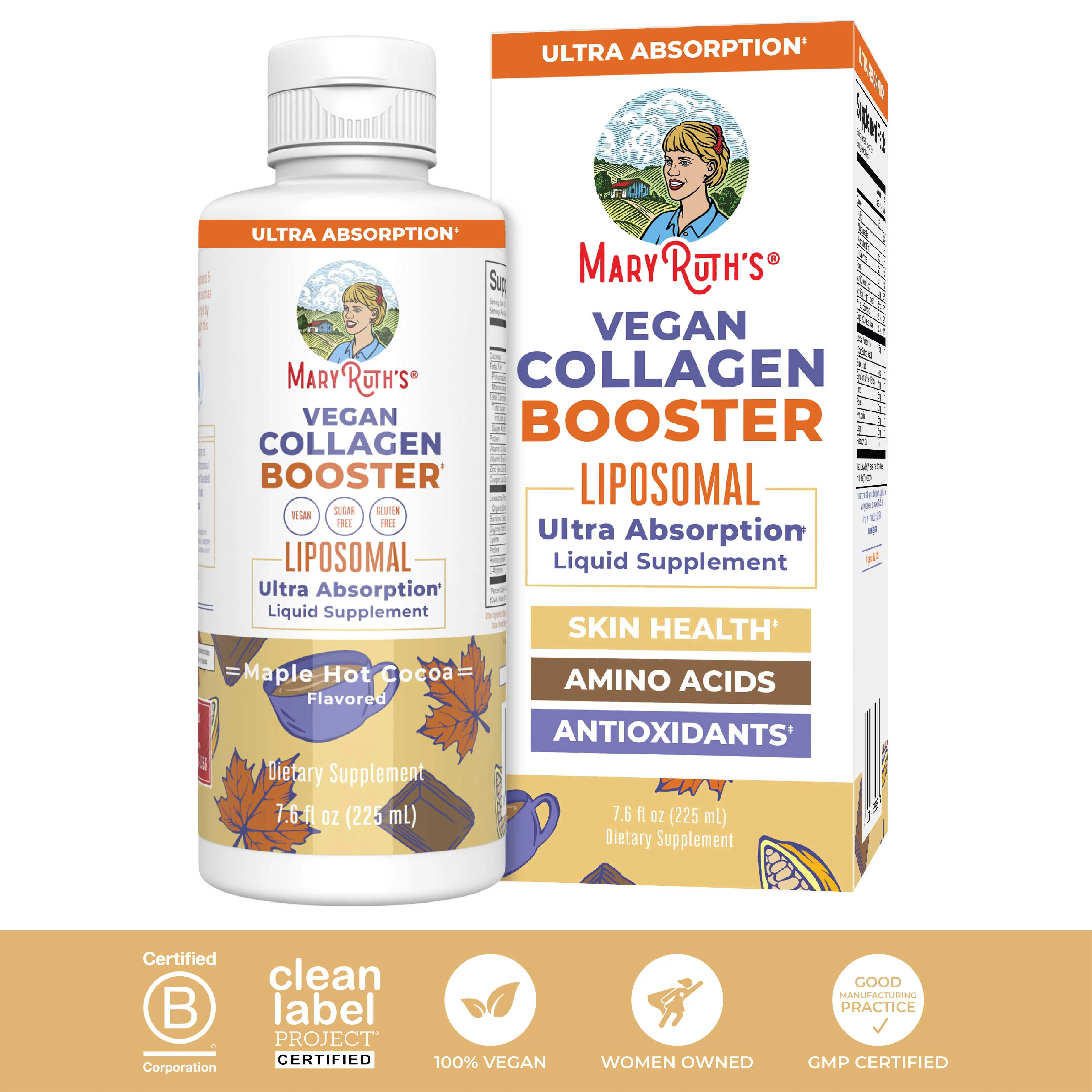 MaryRuth's Vegan Collagen Booster Liposomal - With Vitamin C, Vitamin E, Zinc, Copper & Silica - Skin Care & Joint Support - Vegan - 30 Servings