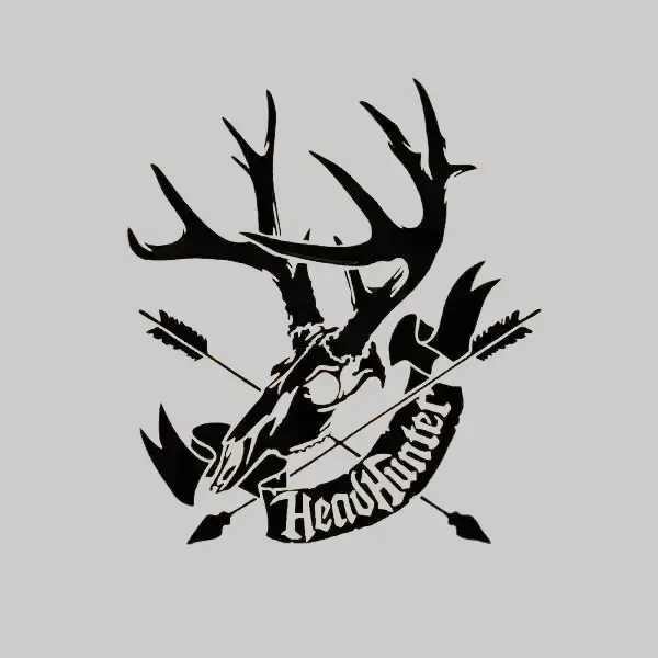 Headhunter Deer Skull Hunting Sticker, Bow and Arrow Antler Design Vinyl Decal for Car Truck Window or Laptop, Rustic Hunter Gift
