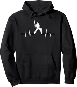 Funny ECG Cricket Game Lover Gifts Cool Cricket Heartbeat Pullover Hoodie