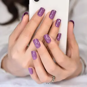 Solid Color Square Fake Nail & 1 Count Double Sided Sticker & 1 Count Nail File, 24pcs Short Press On Nails For Women & Girls