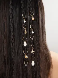 10 Piece Dirty Braid Hair Accessories Set, All Seasons Ocean Life Metal Starfish Shell Pendant DIY Hair Rings Braiding Accessory