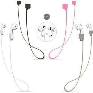 P-HPS010   Airpods Strap Magnetic Cord Anti-Lost Leash Sports String, 4 PCS Colorful Soft Silicone Earphone Lanyard, Compatible for Airpods Pro/3/2/1 (White Black Pink Grey)