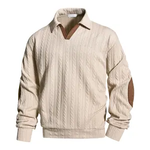 Men’s cable-knit pullover sweater with a turn-down collar, made from soft, warm knit fabric, featuring a loose fit and ribbed hem—suitable for everyday wear, layering under outerwear, and cold-weather outfits.