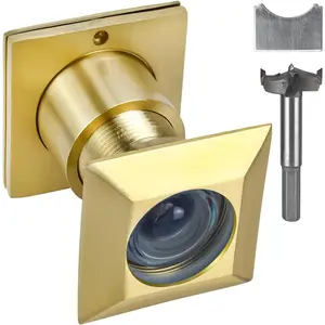Solid Brass Square HD 220  Door Viewer Peephole with 28mm Drill Bit and  Cover, Compatible with Door Thick from 1-21/32" to 2-1/8", Satin