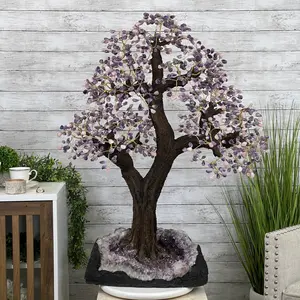 43" Tall Special Amethyst & Rose Quartz Gemstone Tree with Amethyst base, 1140 Gems, Model #5440AMRQ-001