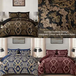 BEDDING  Comforter Set Queen/King Size, Gold Damask Texture 7 Pieces Bed in a Bag Microfiber Comforter Bedding Sets -1 Comforter, 1 Flat Sheet, 1 Fitted Sheet, 2 Pillow Shams, 2 Pillowcases