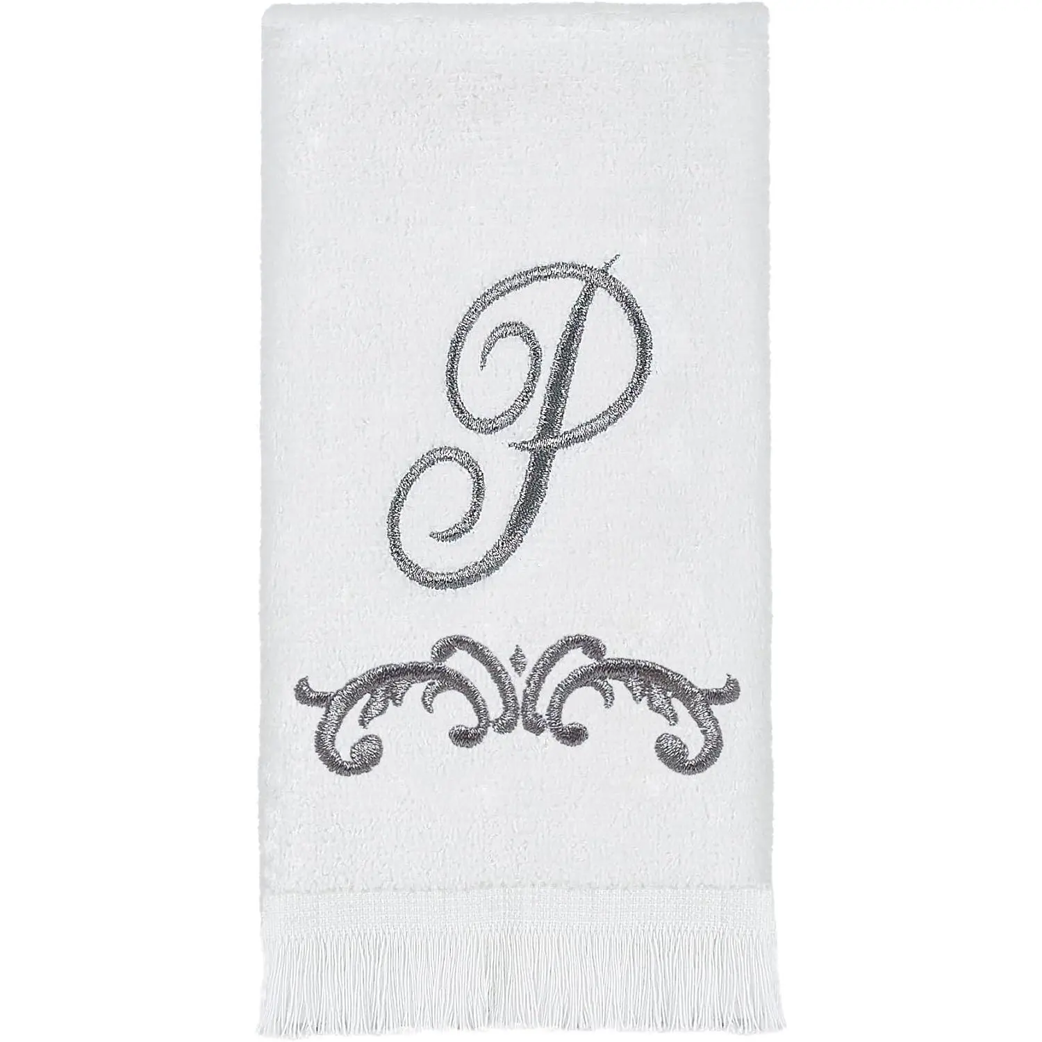 Fingertip Towel Soft & Absorbent Cotton Towel Scroll Design Cursive Style Decor, Monogram Collection Initial P