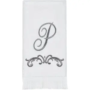 Fingertip Towel Soft & Absorbent Cotton Towel Scroll Design Cursive Style Decor, Monogram Collection Initial P