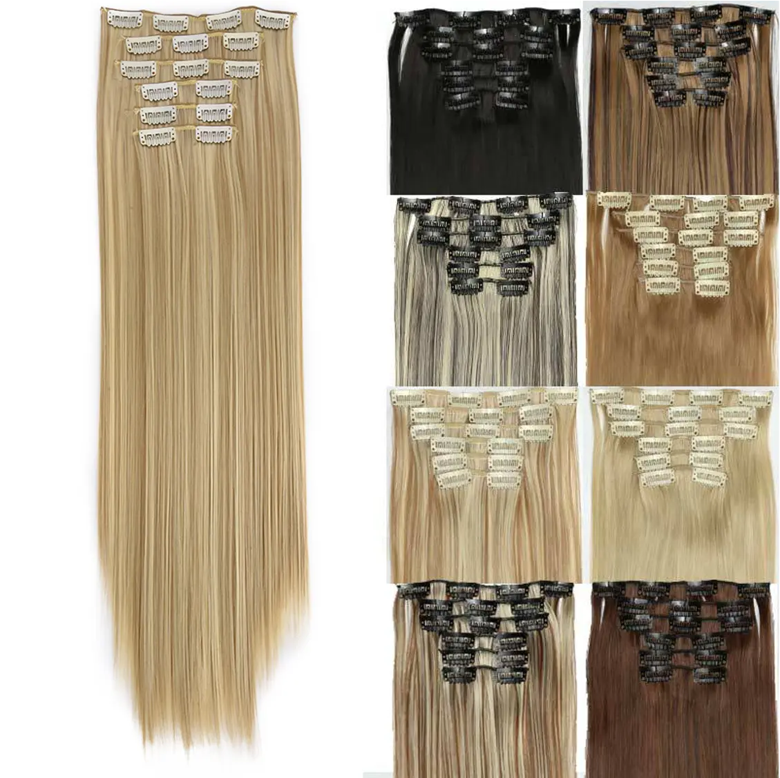 Mystique Hair 24 Inch Synthetic Clip-in Hair Extensions 6 pcs, Natural Looking, Soft, and Long Straight Hair Extensions for Adding Length and Volume, Heat-Resistant, Seamless Blend, Fall Outfits, Beginners Friendly, Perfect for Club, Halloween & Christmas