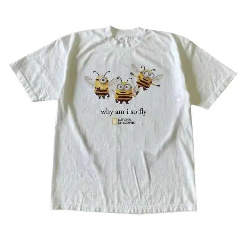 Unisex Soft Short-Sleeve Menswear Top - National Geographic Minibee Graphic Cotton T-Shirt, Gothic Grunge Y2000 Emo Scene Fashion Streetwear (B512)