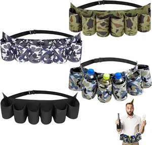 Bear Belt Holster with 6 Holders Adjustable Camouflage Beer Soda Can Holster Belt Beer Waist Pack for Can Drink Bottle Men Women Party Drinking Picnics Hiking Accessories