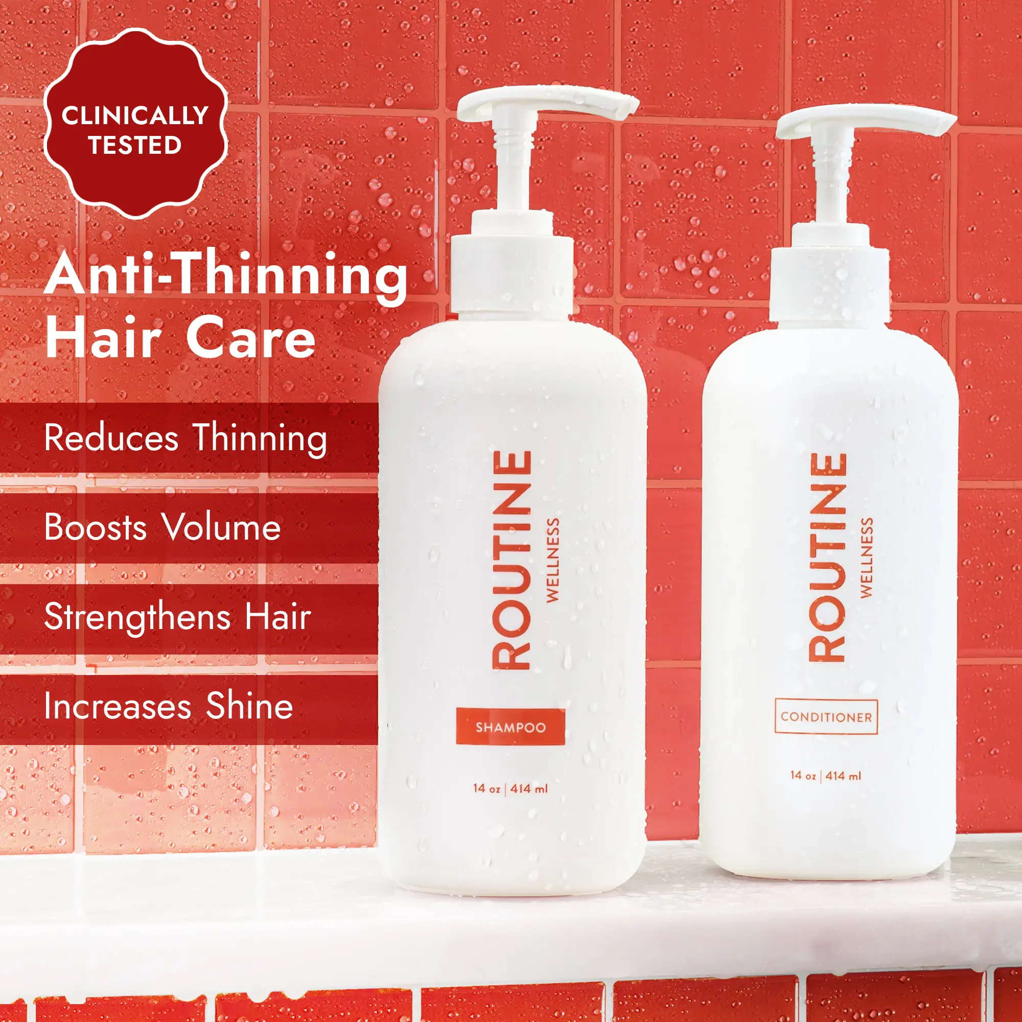 Routine Wellness Anti-Thinning 14oz Shampoo & Conditioner Set for Thinning Hair & Hair Loss - Sulfate-Free, Color-Safe, Biotin & Peptides, Nourishing Botanicals