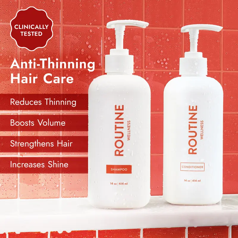 Routine Wellness Anti-Thinning 14oz Shampoo & Conditioner Set for Thinning Hair & Hair Loss - Sulfate-Free, Color-Safe, Biotin & Peptides, Nourishing Botanicals
