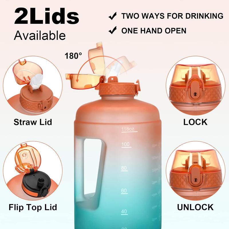 GOPPUS 128 oz Gallon Water Bottle With Time Marker Big Water Bottle Motivational 1 Gallon Water Bottle With Straw Large Water Bottle Water Jug With For Drinking, 2 Lids(Straw/Chug Lid),BPA Free,Weekly Pick Sale