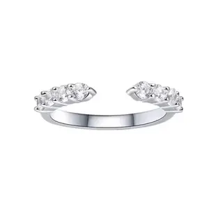 【1032】Open 925 Silver Ring with 8 Sparkling Synthetic Moissanites (Each 0.1CT) – Adjustable and Stackable