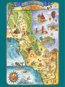 Kay Dee Designs F2176 Adventure Destinations Poster Style Tea Towel, California, 1 Piece, 18" x 28"