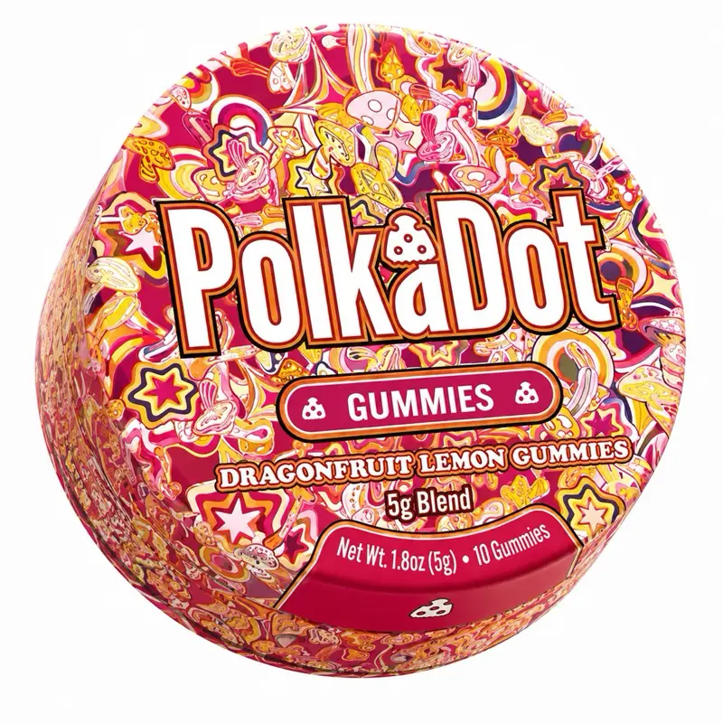 Polkadot Dragonfruit Lemonade Gummies, 10 Count, High Potency Plant-Based Mushroom Gummies, Soft Chewy Gummies, 100% Organic Ingredients, High-Quality Formula, Freshness-Sealed, Secure Reusable Metal Tin, Travel-Friendly Packaging, Proudly Made in USA