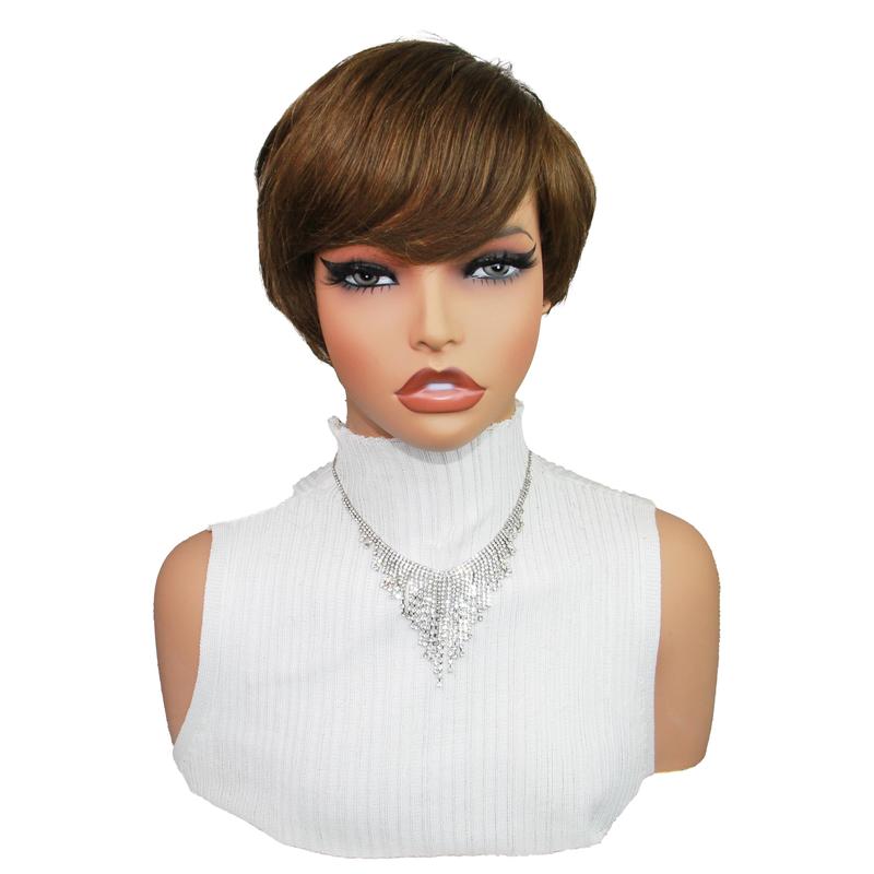 ShowRealHair 9149 Ombre Blonde Color Pixie Cut Wig Honey Blonde Pixie Wigs for Black Women Short Layerd Short Wigs With Bangs Brazilian Virgin Human Hair Pixie Cut Layered Wig