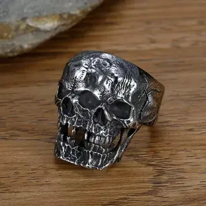 Retro Gothic Punk Thriller Double Headed Skull Stainless Steel Men's Ring, Halloween Gift, Holiday Gift