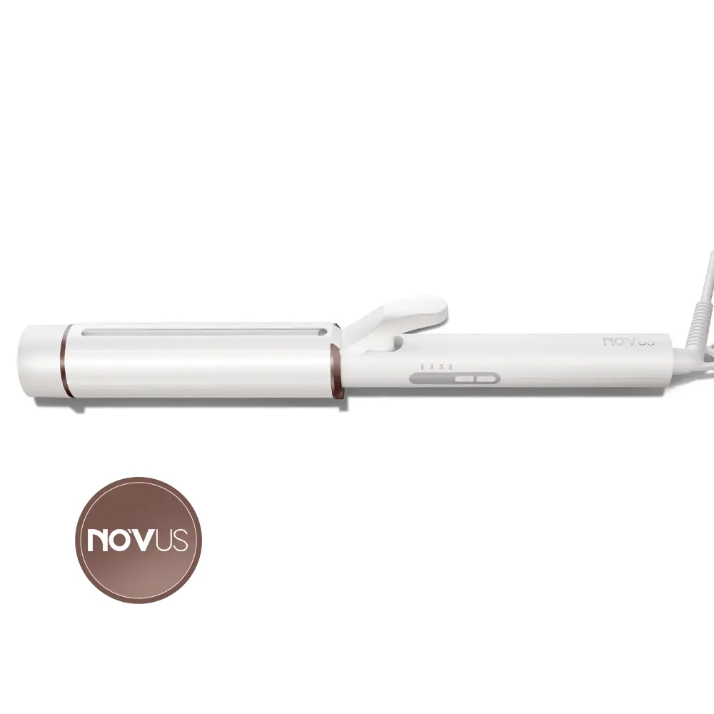 NOVUS 1.5 in Extra Large Ceramic Tourmaline Barrel Hair Curler - AC-Powered, 40,000,000 Negative Ions, Silicone Adjustable Design for Long Curly Hair, 2 Clips, Heat-Resistant Glove
