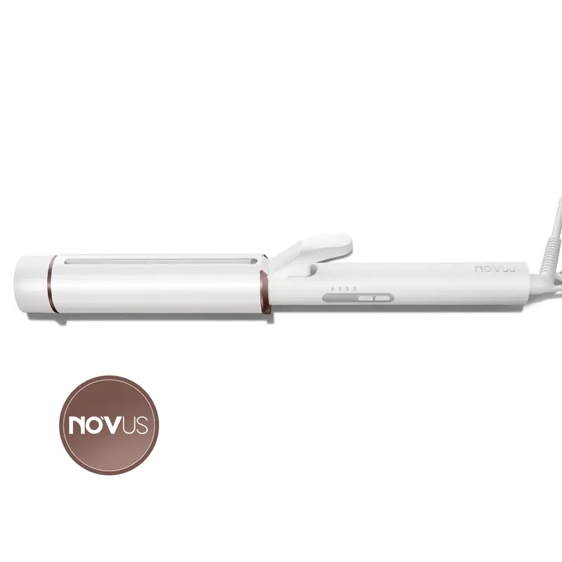 NOVUS 1.5 in Adjustable Antiskid Silicone Curling Iron - AC-Powered Hair Tool with Ceramic Tourmaline Barrel, 40,000,000 Negative Ions, 2 Clips, Heat-Resistant Glove, 4 Heat Levels (280-400°F), 60s Prep for Long Hair Frizz-Free Bouncy Curls